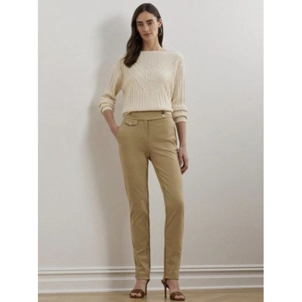 Lauren Ralph Lauren Women's Ponte Ankle Straight Leg Pants Birch Tan Size XL